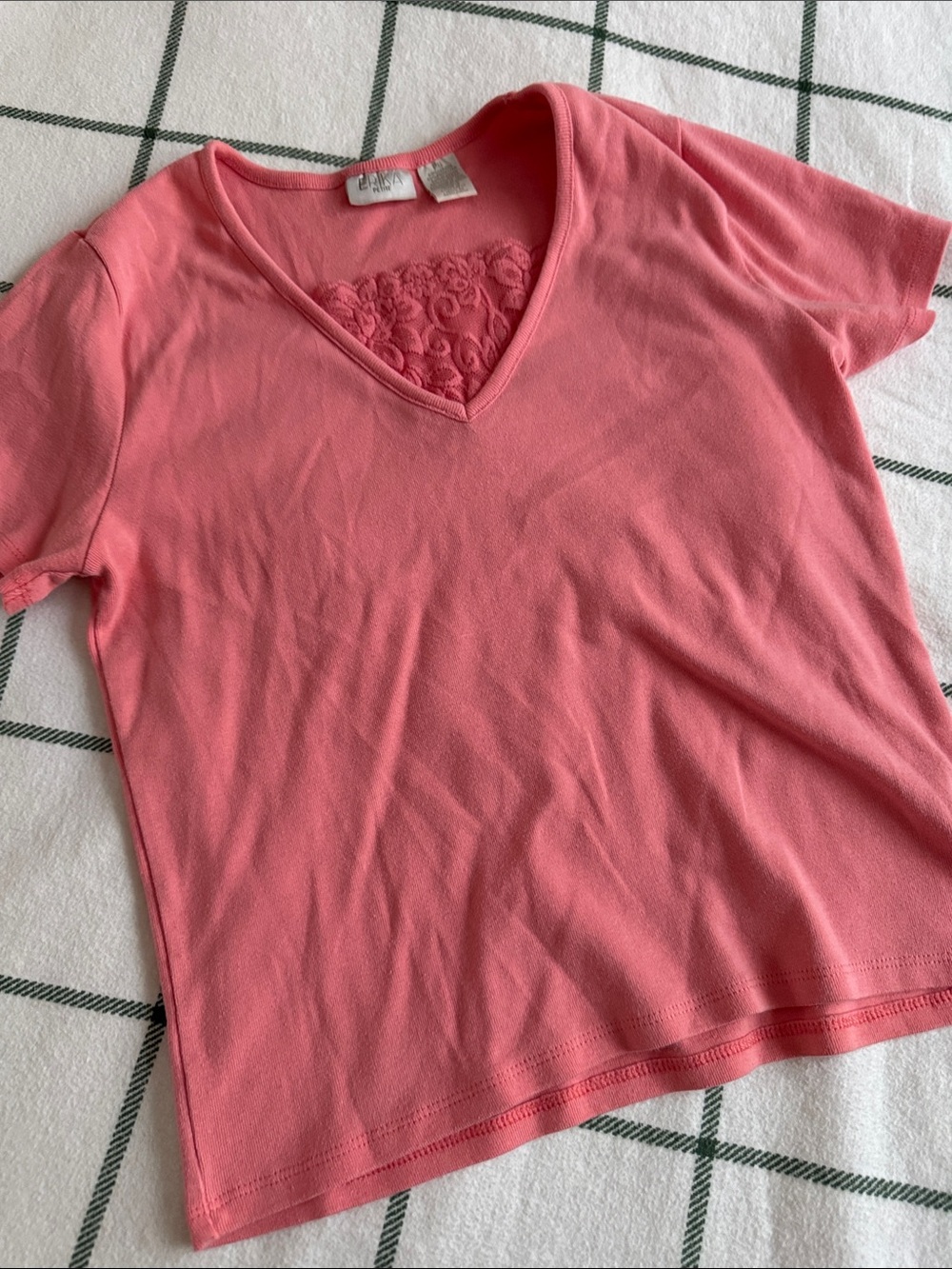 Erika Petite Coral Lace-Trim V-Neck Top